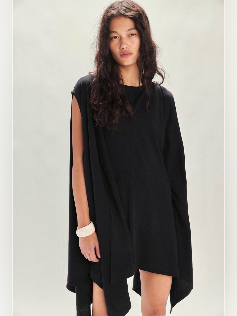 Free People Asymmetrical Black Draped Split-Sleeve Dress Sz M
